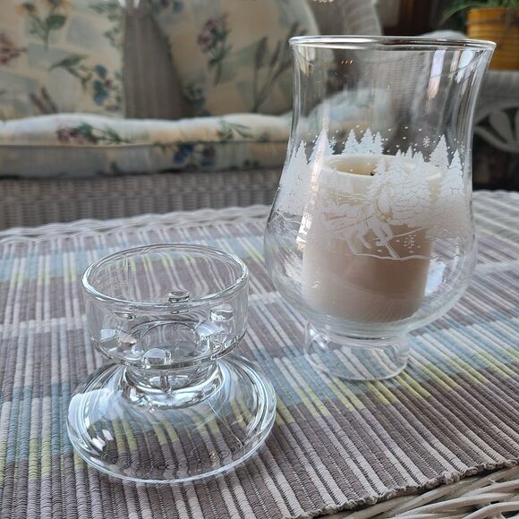 Vintage Avon President's Club 1996 Luminarc Glass Hurricane Lamp Sleigh Ride - Picture 5 of 10